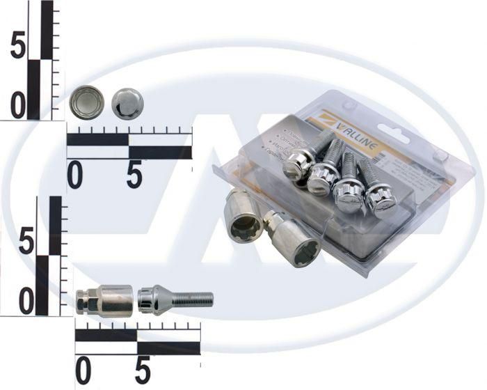Болт 12х30 коліс хром конус секретки (2 ключі) (ш 1.25) (4 шт) (блитер) 372120 Н2 (вир-во WALLINE)