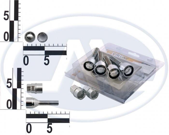 Болт 12х45 коліс хром конус секретки (вращ. кільце, 2 ключа (ш 1.5) (4 шт) (блист) 375130 Х2 (вир-во  WALLINE)