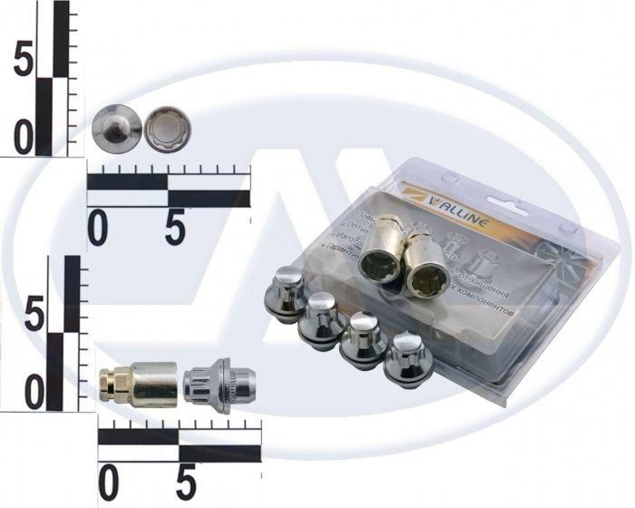 Гайка 12x37,5 коліс з шайбою секретки (2 ключа) (ш 1.5) (4 шт) (блистер) 436445 Н2 (вир-во  WALLINE)
