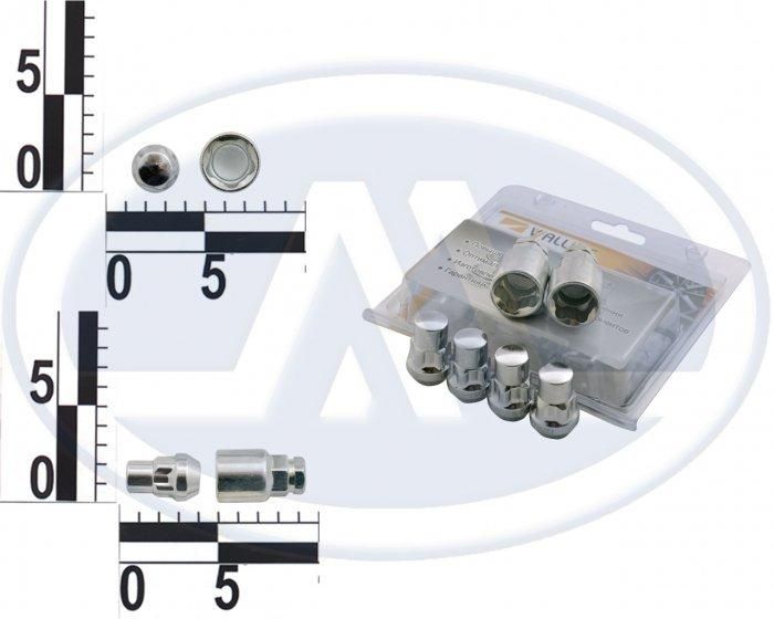 Гайка 12x32 коліс хром конус для секретки (2 ключа) (ш 1.5) (4 шт) (блистер) 416445 Н2 (вир-во WALLINE)