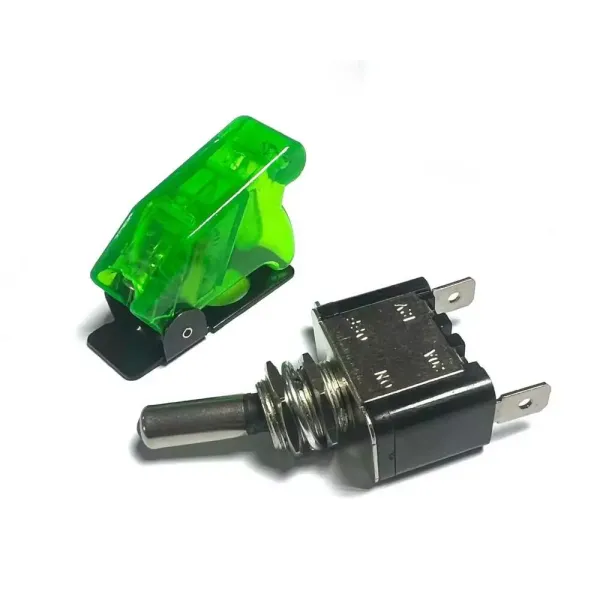 Тумблер зелений 2 положення із захисною кришкою, LED підсвічування