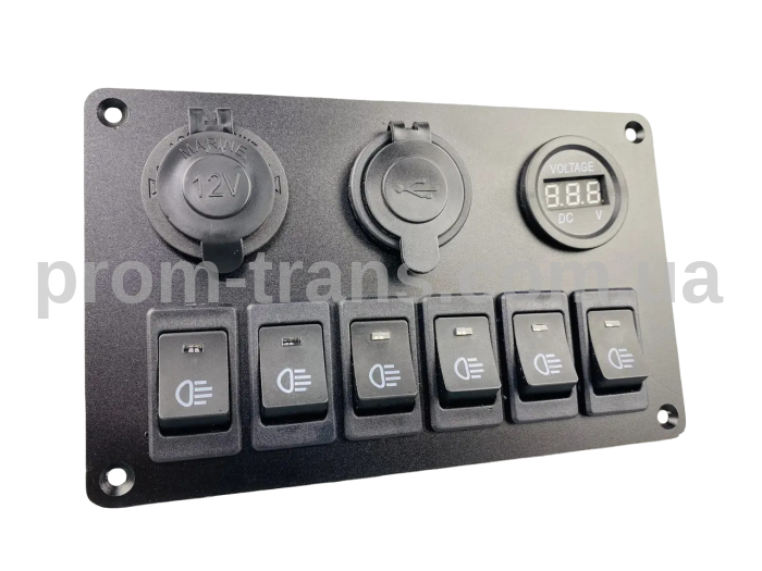 Панель с 6 переключателями, двумя USB-портами, цифровым вольтметром и розеткой прикуривателя 2591