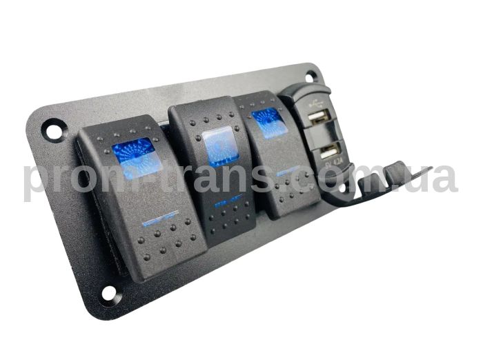Панели с 3 переключателями, двумя USB-портами и цифровым вольтметром 2594