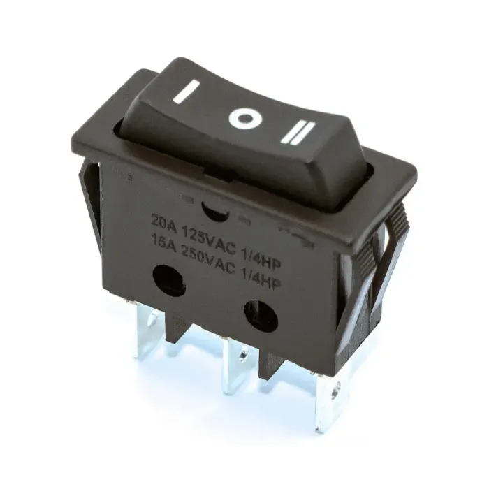 Перемикач (ON)-OFF-(ON) (3pin) чорний вузький, без фіксації, 15А, 3pin KCD3-123-4