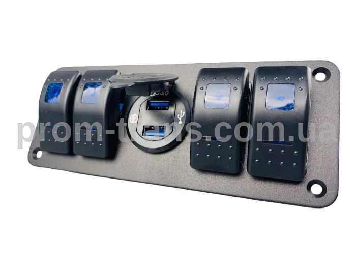 Панель с 4 переключателями, USB-зарядкой QC3.0 и вольтметром 2592