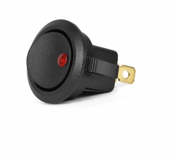 Перемикач клавішний круглий, 3 контакти, червоний LED підсвітка 28001800