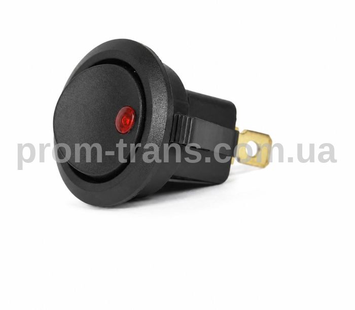 Перемикач клавішний круглий, 3 контакти, червоний LED підсвітка 28001800