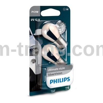 Комплект лампы накаливания PY21W 12V 21W BAU15s SilverVision (2шт blister) (пр-во Philips)